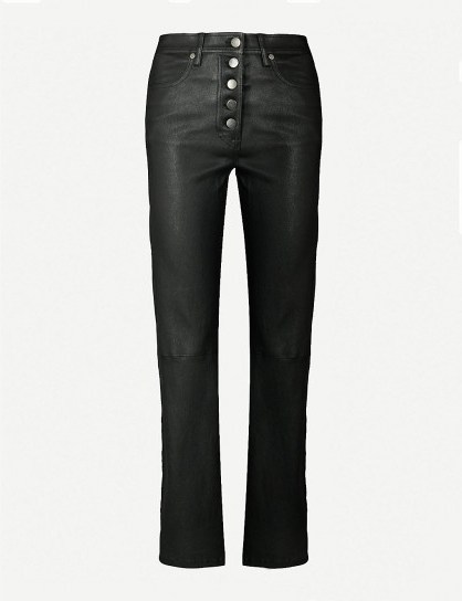 JOSEPH Den straight high-rise leather trousers in black - flipped