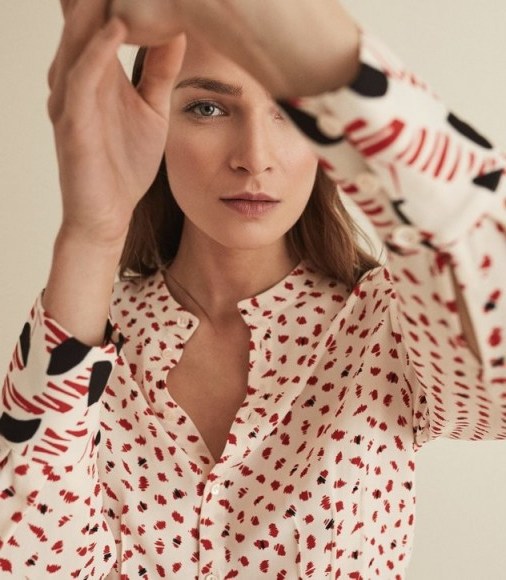 Abstract print blouses ~ REISS KAYA PRINTED BLOUSE WHITE/RED - flipped