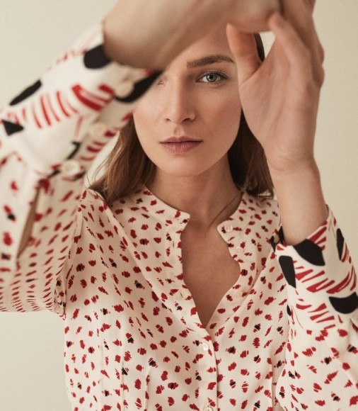 Abstract print blouses ~ REISS KAYA PRINTED BLOUSE WHITE/RED