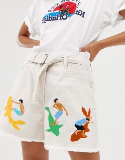 Kings Of Indigo organic cotton surf embroidered belted short | frayed hem shorts - flipped