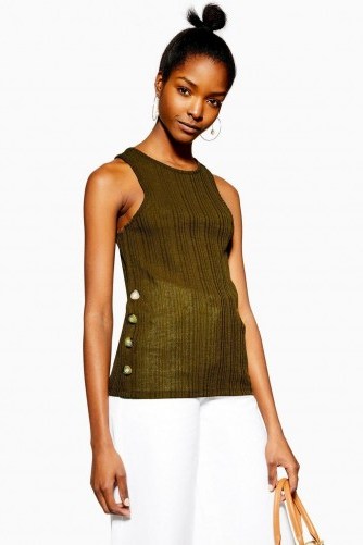 Topshop Knitted Side Button Vest in Khaki | green tank top - flipped