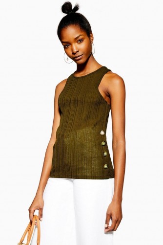 Topshop Knitted Side Button Vest in Khaki | green tank top