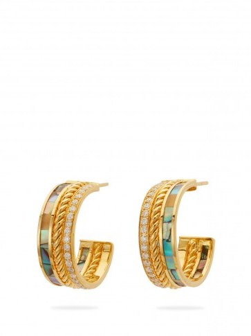 PATCHARAVIPA 18kt gold, mother-of-pearl & diamond-pavé hoop earrings - flipped