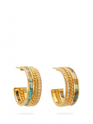 PATCHARAVIPA 18kt gold, mother-of-pearl & diamond-pavé hoop earrings