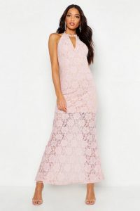 boohoo Lace Choker Plunge Maxi Dress in Pink