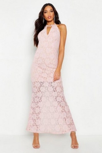 boohoo Lace Choker Plunge Maxi Dress in Pink - flipped