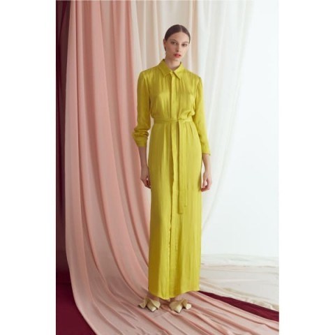Latika Yellow Green Maxi Shirt Dress by UNDRESS | Wolf & Badger - flipped