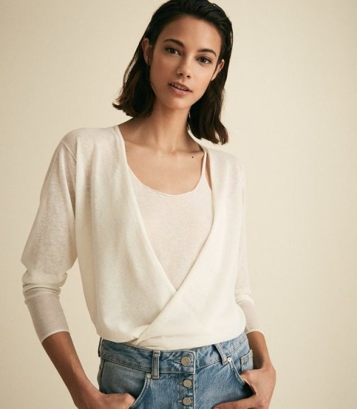 REISS LAUREN TWO PIECE LAYERING TOP WHITE ~ wrap front tops - flipped