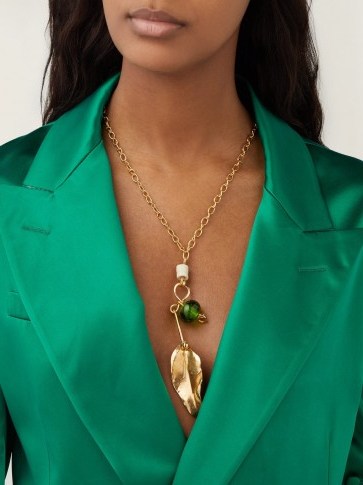 MARNI Leaf and bead-embellished necklace ~ gold tone pendant necklaces - flipped