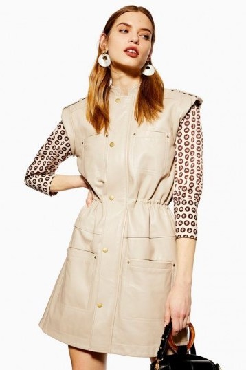 Topshop Leather Cap Sleeve Dress in Stone | luxe retro look - flipped