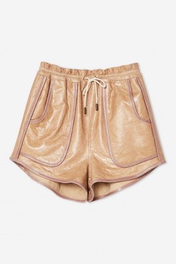 Topshop Leather Runner Shorts in Nude - flipped