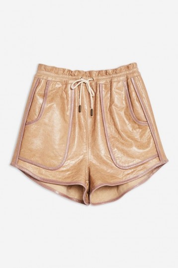 Topshop Leather Runner Shorts in Nude