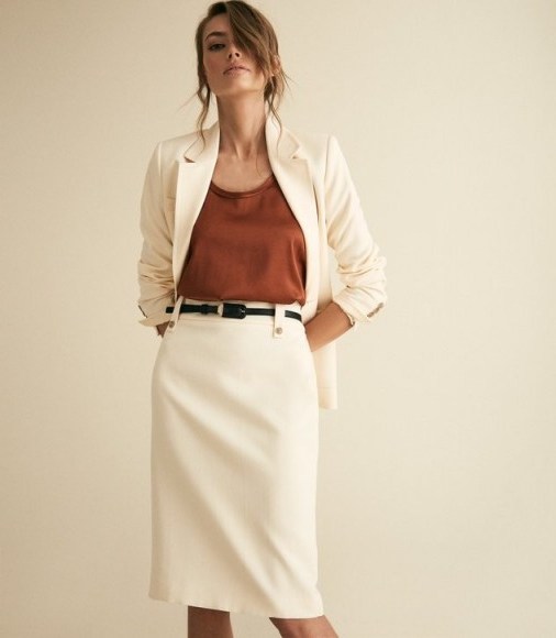 Reiss LENNOX SKIRT HIGH WAISTED SKIRT OFF WHITE | smart pencil skirts - flipped