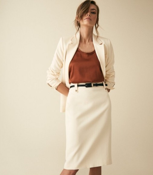 Reiss LENNOX SKIRT HIGH WAISTED SKIRT OFF WHITE | smart pencil skirts