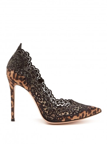 Luxe court shoes ~ GIANVITO ROSSI Leopard-print satin and lace 105 pumps in beige