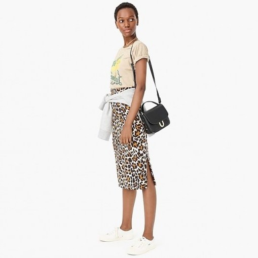 J.Crew Linen pencil skirt in leopard print | animal prints | straight side slit skirts - flipped