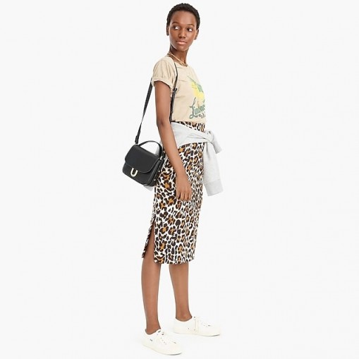 J.Crew Linen pencil skirt in leopard print | animal prints | straight side slit skirts