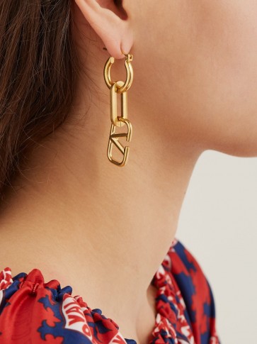 VALENTINO Logo and chainlink earrings ~ gold-tone V-charm drops