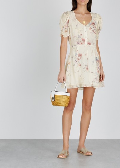 LOVESHACKFANCY Cora floral-print silk mini dress ~ feminine summer fashion