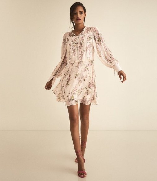 REISS LUCCA FLORAL SMOCK DRESS FLORAL WHITE ~ feminine and floaty clothing - flipped