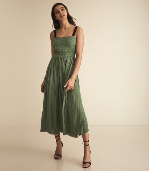 REISS LUELLA PLEATED MIDI DRESS GREEN ~ summer event fit and flare - flipped