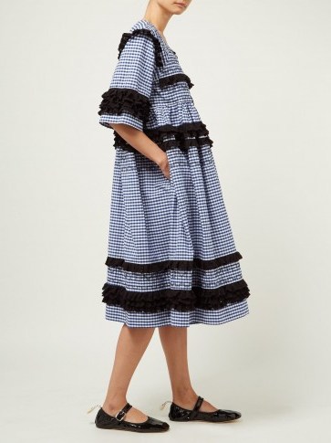 MOLLY GODDARD Macy gingham-cotton midi dress ~ navy-blue checked dresses - flipped
