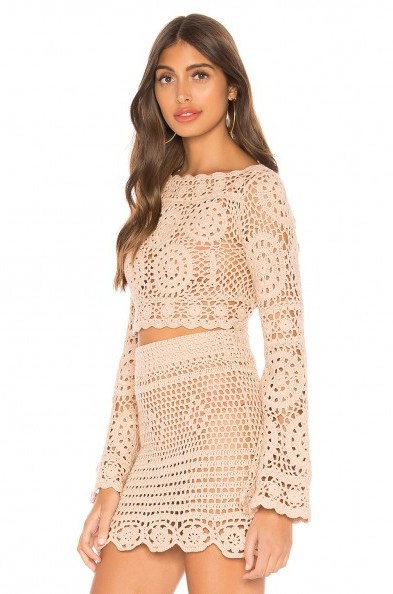 MAJORELLE Harvest Crop Top in Sand | scalloped knitted fashion - flipped