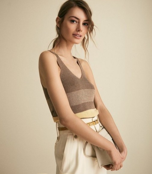 MARIA METALLIC STRIPED KNITTED TOP BROWN | luxe spring tank - flipped
