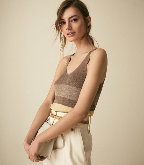 MARIA METALLIC STRIPED KNITTED TOP BROWN | luxe spring tank