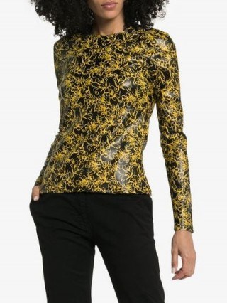 Markoo Floral Print Fitted Top in black and yellow - flipped