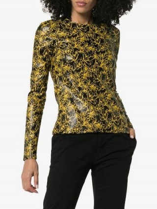 Markoo Floral Print Fitted Top in black and yellow