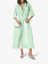 Markoo Press-Button Cotton Blend Shirt Dress in mint-green | asymmetric front | fresh spring colours