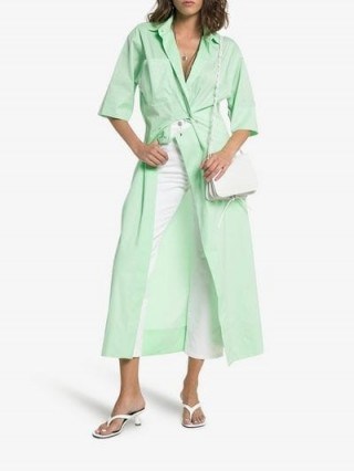 Markoo Press-Button Cotton Blend Shirt Dress in mint-green | asymmetric front | fresh spring colours - flipped