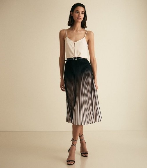 Reiss MARLIE OMBRE PLEATED MIDI SKIRT NEUTRAL/BLACK | two-tone skirts ...