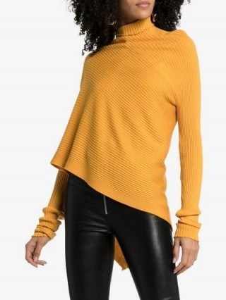 Marques’almeida Mock Neck Asymmetric-Hem Merino Wool Jumper in Mustard | dark-yellow knitwear - flipped