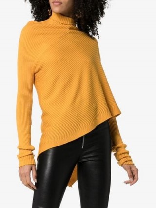 Marques’almeida Mock Neck Asymmetric-Hem Merino Wool Jumper in Mustard | dark-yellow knitwear