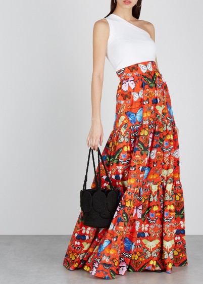 MARY KATRANTZOU Carmen butterfly-print cotton maxi skirt | full floor length skirts | butterflies