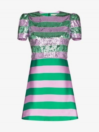 Mary Katrantzou Striped Sequins Dress in green and pink