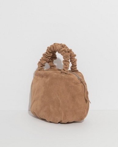 MARYAM NASSIR ZADEH margarita bag in peanut suede ~ brown ruched handle bags - flipped