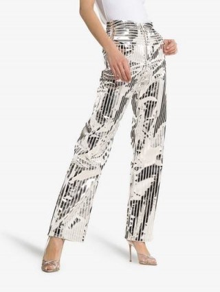 Matériel Space Metallic Stripe Wide Leg Trousers / high-shine evening pants - flipped