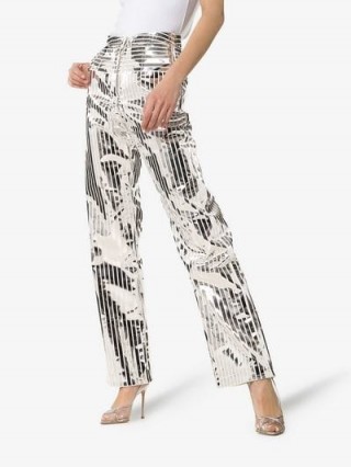 Matériel Space Metallic Stripe Wide Leg Trousers / high-shine evening pants