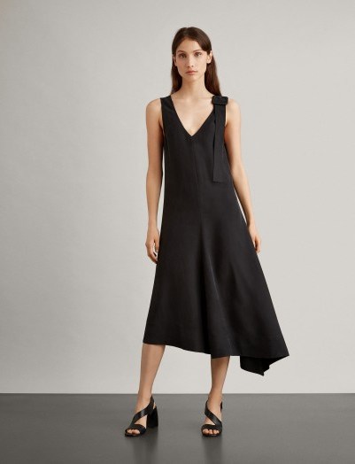 JOSEPH Max Fuji Silk Dress in Black | sleeveless | plunge front | asymmetric hemline - flipped