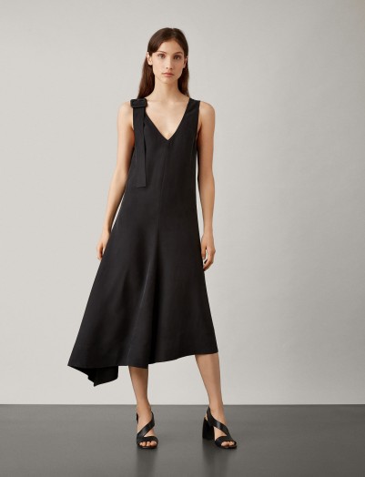 JOSEPH Max Fuji Silk Dress in Black | sleeveless | plunge front | asymmetric hemline