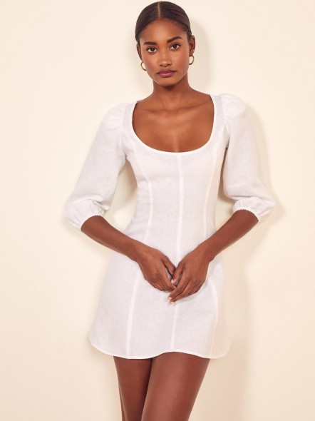Reformation Maxine Dress in White | scoop neckline mini