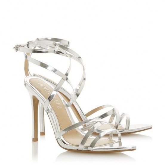 HEAD OVER HEELS Mayye Silver Multi Strap High Heel Sandal | strappy metallic party shoes - flipped