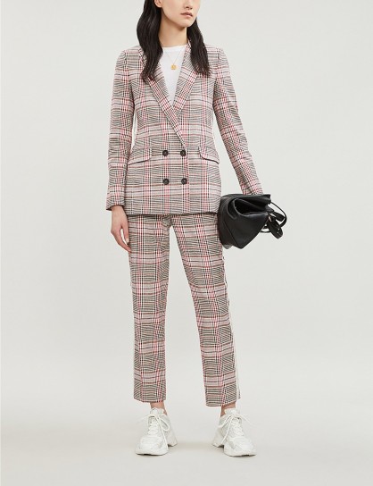 ME AND EM Checked contrast-trim high-rise cropped cotton-blend trousers / crop hem suit pants