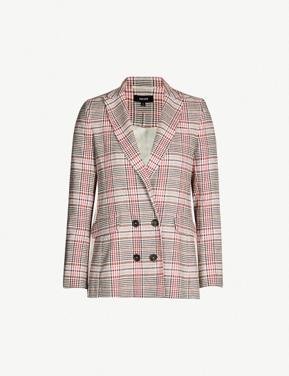 ME AND EM Checked cotton-blend blazer in cream /pink /rust / black
