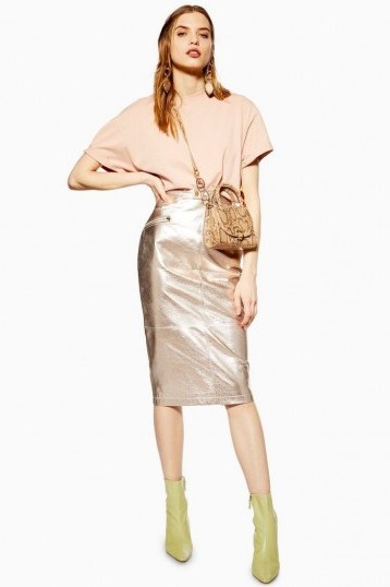 TOPSHOP Metallic Leather Pencil Skirt in Champagne / shiny skirts - flipped