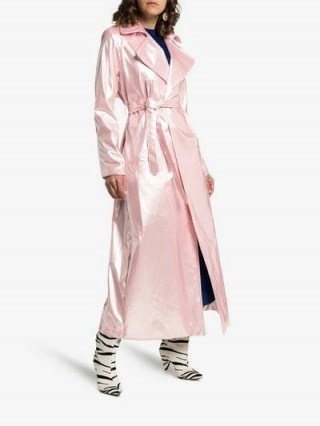 Michael Lo Sordo Belted Maxi-Length Trench Coat in Pink - flipped