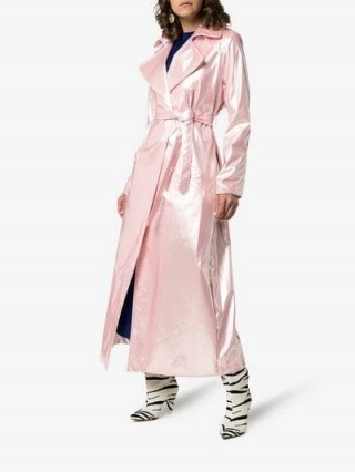 Michael Lo Sordo Belted Maxi-Length Trench Coat in Pink